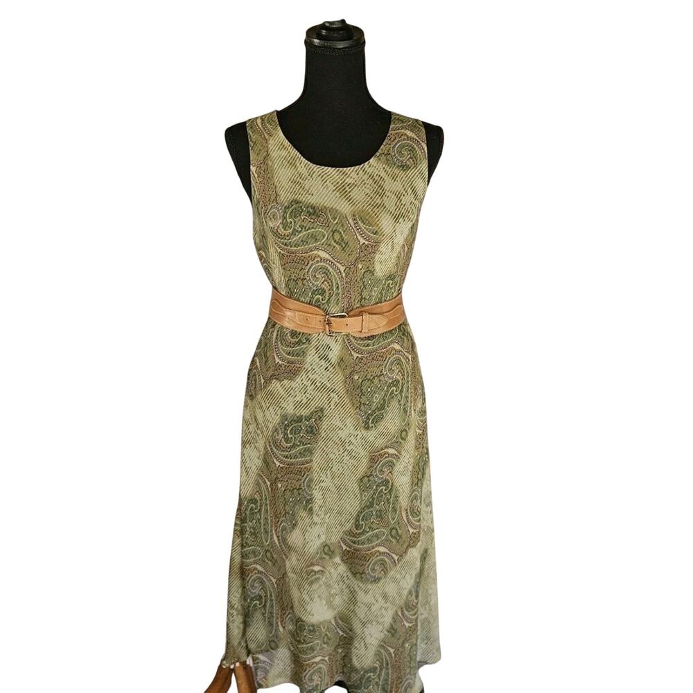 Forest Witch Goblin Fairy Vintage 90s Green Paisley Midi Dress 10P Cottagecore
